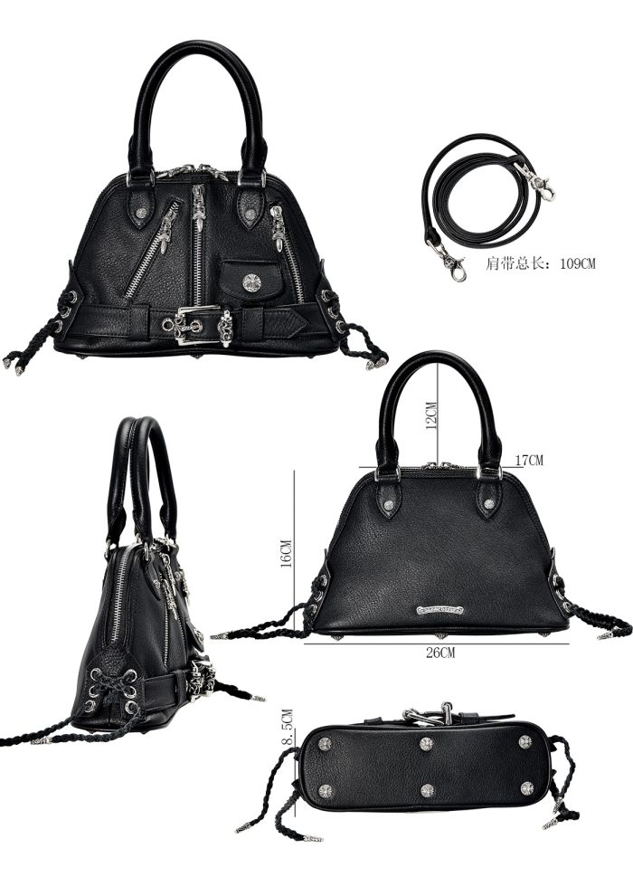 クロムハーツ Mini MO DEAN スラウチーバッグ ブラックレザー ハンドバッグ シルバー金具 ユニセックスデザイン - 画像 (8)