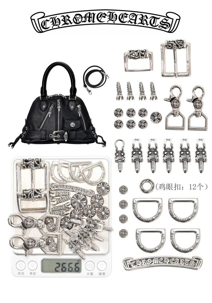 クロムハーツ Mini MO DEAN スラウチーバッグ ブラックレザー ハンドバッグ シルバー金具 ユニセックスデザイン - 画像 (7)
